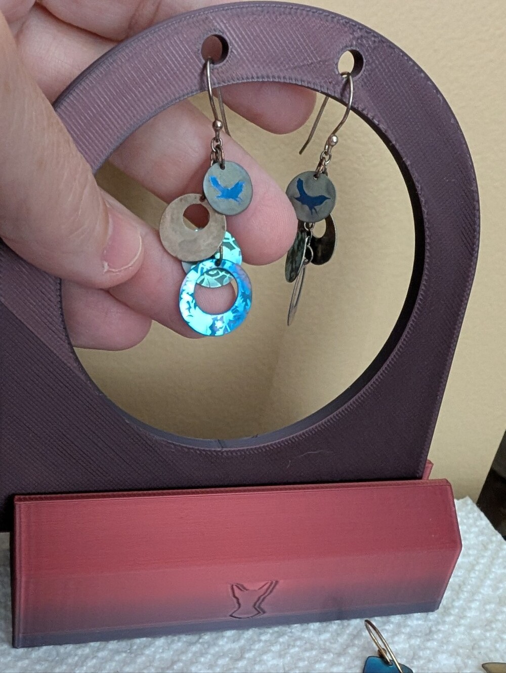 Vintage Holly Yashi Iridescent Blue Disc Drop Earrings